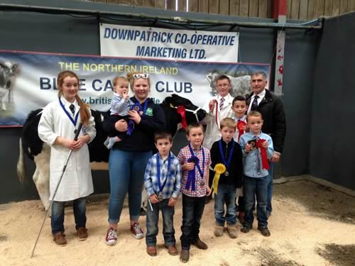 Young Handler competitors and winners, kindly sponsored by Bank of Ireland with judge Harold McKee from Kilkeel.